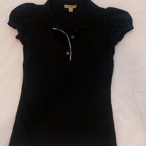 Burberry pique polo black puff short sleeve top